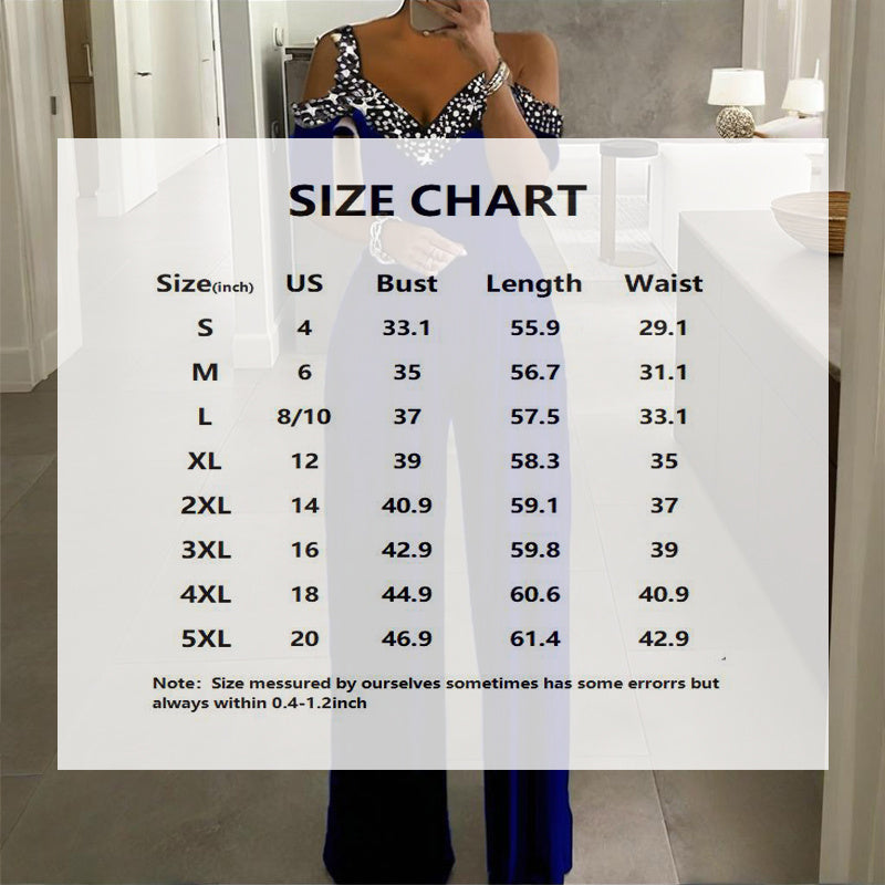 Plus Size Women's Solid Color V-Neck Jumpsuit With Rhinestone Detail - Wide Leg Romper For Spring&Summer