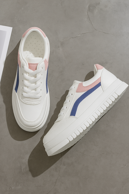 White Sneakers with Pink and Blue Accents (SIZE 7 UK)