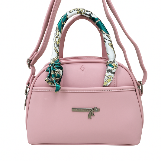 Elegant Pink Handbag with Printed Handle Wrap – Stylish Top Handle and